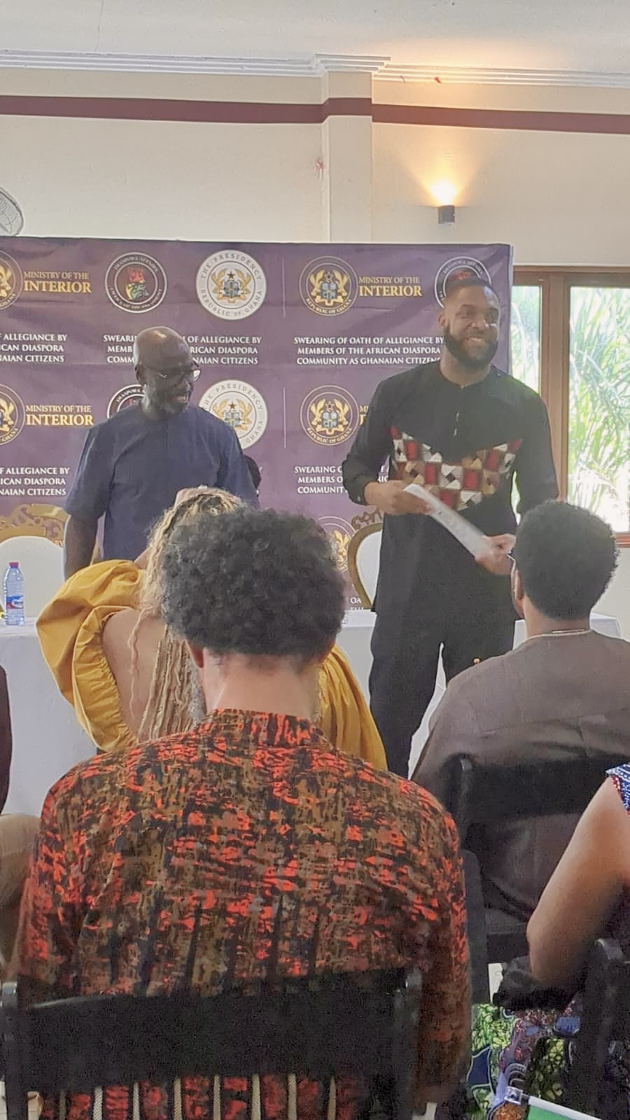 Jay Cameron speaking at a Ghanaian citizenship ceremony for members of the diaspora