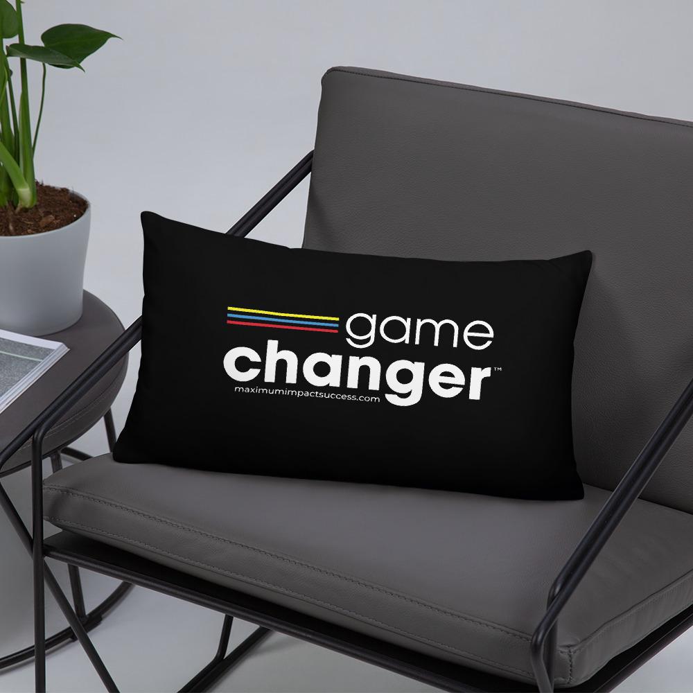 Game Changer pillow on a chair