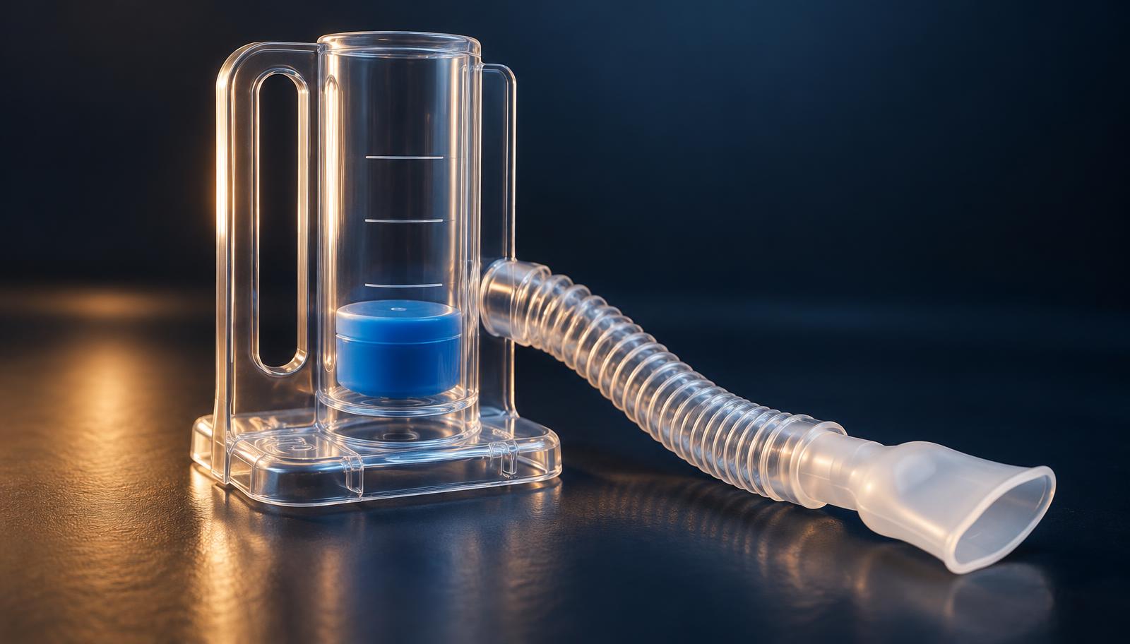 A breathing trainer, the kind used to rebuild lung strength after a clot