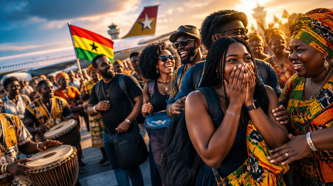 A group of Black travelers visiting Ghana